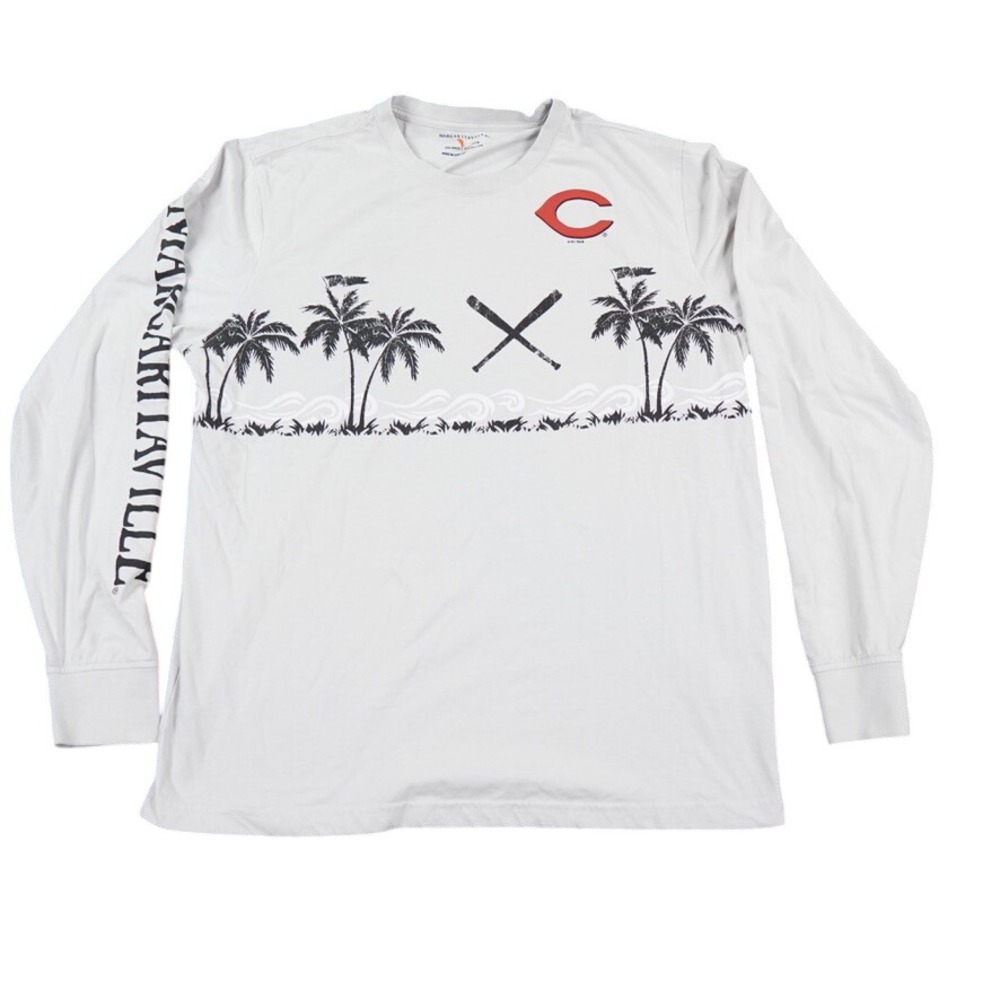 Margaritaville Cincinati Reds T-Shirt Mens L Light Grey GIII Palm MLB Baseball